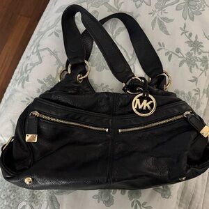 Michael Kors Black Shoulder Bag with Gold Accents